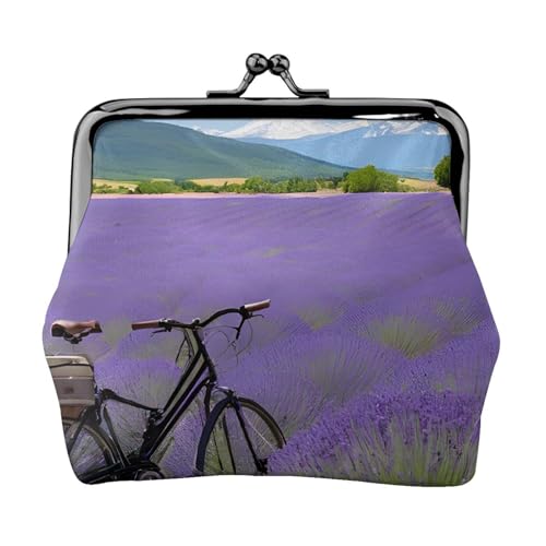 Lavender Field Retro Bike Landwirtschaft Full Double Side Printed Pattern Damen und Mädchen Mode Leder Kiss Lock Münzbörse Kartentasche, Schwarz , Einheitsgröße, Kartenhalter von GTGHYLHA
