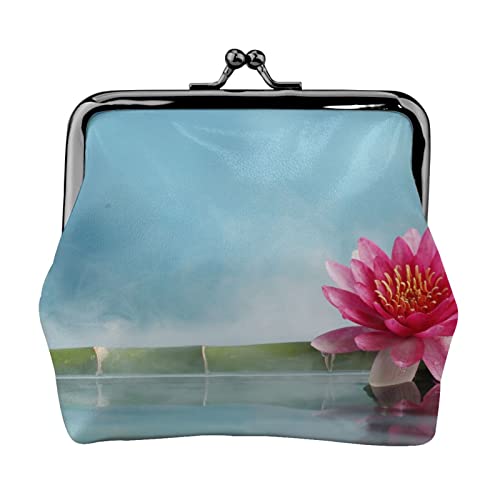 Lotus Flower Bamboo Full Double-Sided Printed Pattern Damen und Mädchen Mode Leder Kiss Lock Coin Purse Card Bag, Schwarz , Einheitsgröße, Kartenhalter von GTGHYLHA