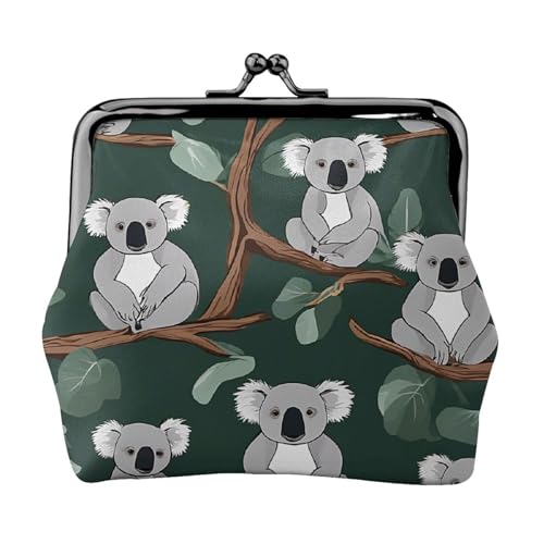 Lovely Koala Full Double Sided Printed Pattern Damen und Mädchen Mode Leder Kiss Lock Münzgeldbörse Kartentasche, Schwarz , Einheitsgröße, Kartenhalter von GTGHYLHA