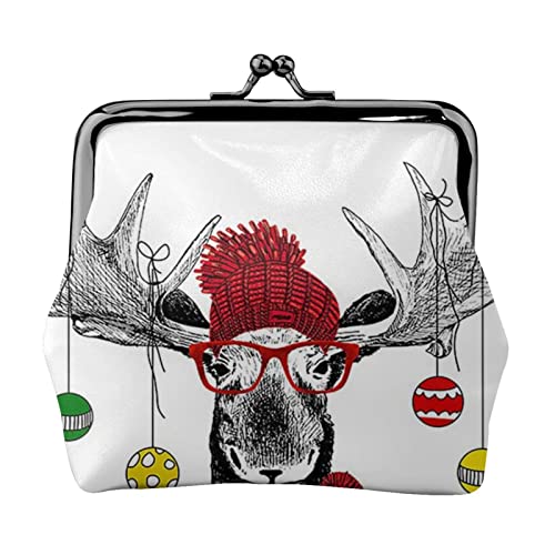 Lustiges Weihnachts-Hirsch-Design, doppelseitig bedruckt, für Damen und Mädchen, modisch, Leder, Kussschloss, Münzgeldbörse, Kartentasche, Schwarz , Einheitsgröße, Kartenhalter von GTGHYLHA