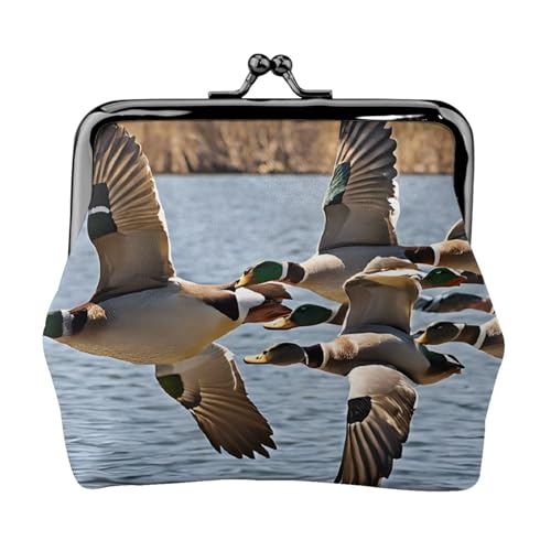 Mallard Ducks Full Double Side Printed Pattern Damen und Mädchen Mode Leder Kiss Lock Münzbörse Kartentasche, Schwarz , Einheitsgröße, Kartenhalter von GTGHYLHA