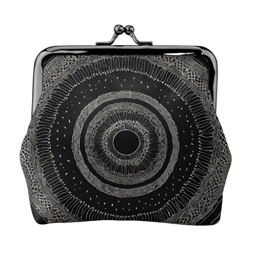 Mandala Full Double Side Printed Pattern Damen und Mädchen Mode Leder Kiss Lock Coin Purse Card Bag, Schwarz , Einheitsgröße, Kartenhalter von GTGHYLHA