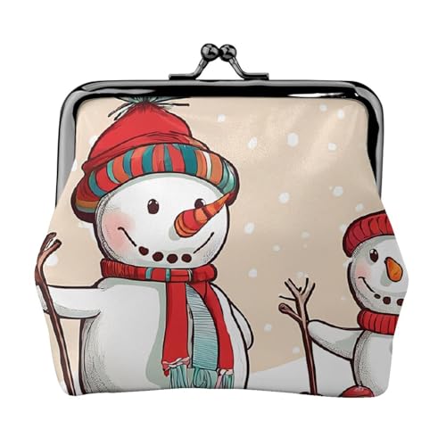 Merry Christmas Cute Snowman Full Double Sided Printed Pattern Damen und Mädchen Mode Leder Kiss Lock Münzbörse Kartentasche, Schwarz , Einheitsgröße, Kartenhalter von GTGHYLHA