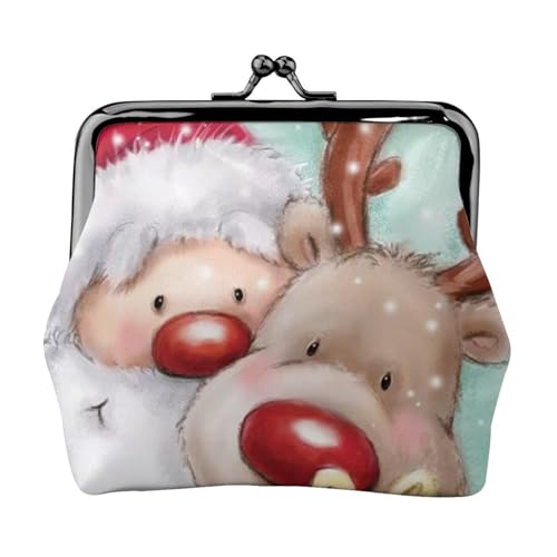 Merry Christmas Full Double-Sided Printed Pattern Damen und Mädchen Mode Leder Kiss Lock Münzbörse Kartentasche, Schwarz , Einheitsgröße, Kartenhalter von GTGHYLHA