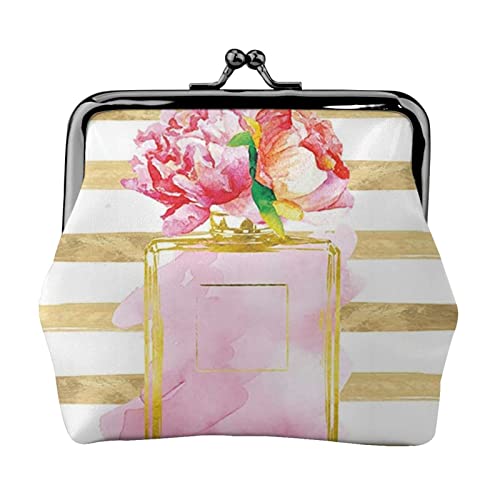 Modisches Parfüm, doppelseitig bedrucktes Muster, Damen und Mädchen, modisches Leder, Kussschloss, Münzgeldbörse, Kartentasche, Schwarz , Einheitsgröße, Kartenhalter von GTGHYLHA