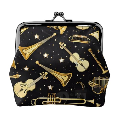 Musikinstrumente voll doppelseitig bedrucktes Muster Damen und Mädchen Mode Leder Kiss Lock Münzbörse Kartentasche, Schwarz , Einheitsgröße, Kartenhalter von GTGHYLHA