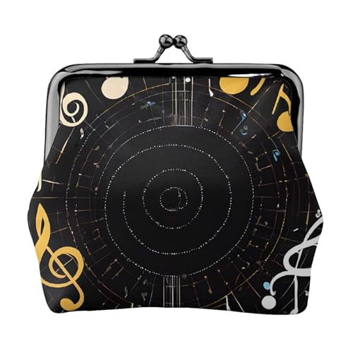 Musiknoten doppelseitig bedrucktes Muster Damen und Mädchen Mode Leder Kiss Lock Münzbörse Kartentasche, Schwarz , Einheitsgröße, Kartenhalter von GTGHYLHA