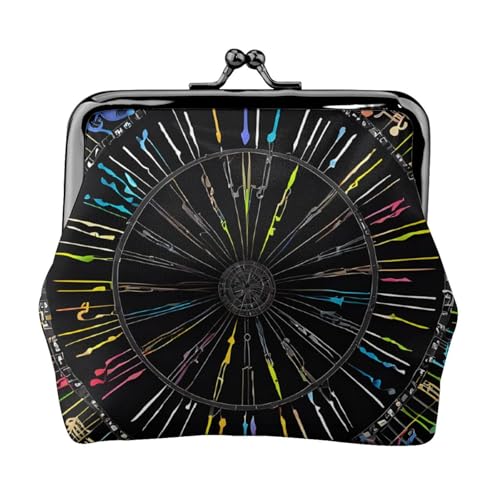 Musiknoten doppelseitig bedrucktes Muster Damen und Mädchen Mode Leder Kiss Lock Münzbörse Kartentasche, Schwarz , Einheitsgröße, Kartenhalter von GTGHYLHA