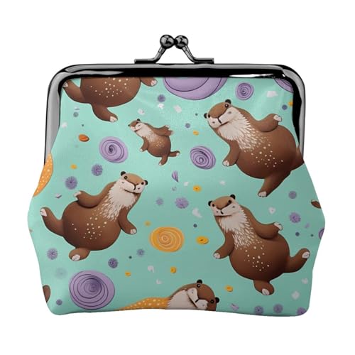 Otters doppelseitig bedrucktes Muster Damen und Mädchen Mode Leder Kiss Lock Münzbörse Kartentasche, Schwarz , Einheitsgröße, Kartenhalter von GTGHYLHA