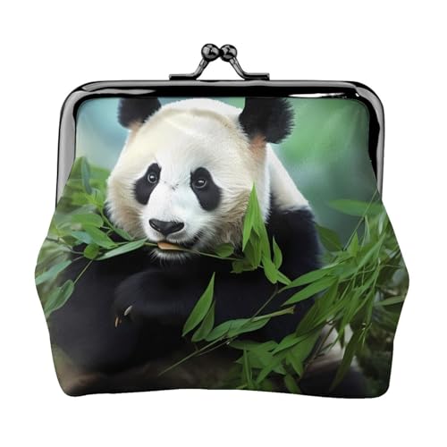 Panda doppelseitig bedrucktes Muster Damen und Mädchen Mode Leder Kiss Lock Münzbörse Kartentasche, Schwarz , Einheitsgröße, Kartenhalter von GTGHYLHA