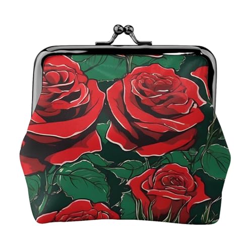 Red Rose doppelseitig bedrucktes Muster Damen und Mädchen Mode Leder Kiss Lock Münzbörse Kartentasche, Schwarz , Einheitsgröße, Kartenhalter von GTGHYLHA