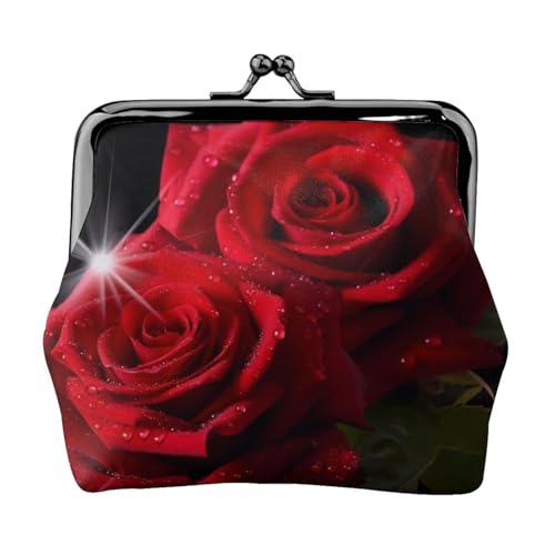 Red Roses Full Double Sided Printed Pattern Damen und Mädchen Mode Leder Kiss Lock Münzbörse Kartentasche, Schwarz , Einheitsgröße, Kartenhalter von GTGHYLHA