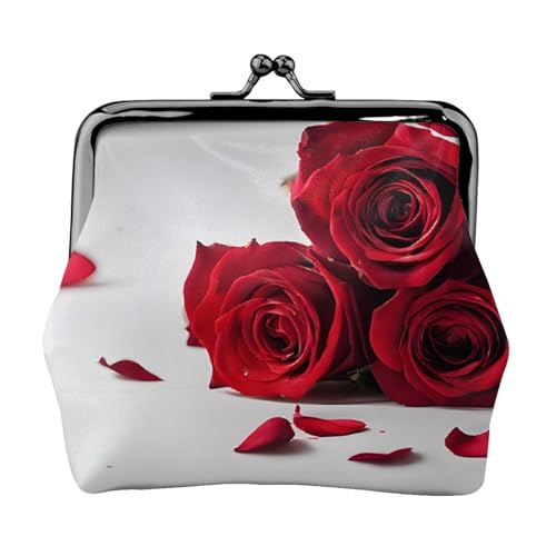 Rose doppelseitig bedrucktes Muster Damen und Mädchen Mode Leder Kiss Lock Münzbörse Kartentasche, Schwarz , Einheitsgröße, Kartenhalter von GTGHYLHA