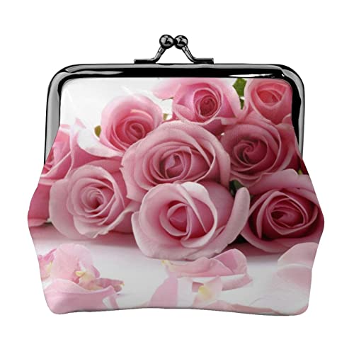 Rose doppelseitig bedrucktes Muster Damen und Mädchen Mode Leder Kiss Lock Münzbörse Kartentasche, Schwarz , Einheitsgröße, Kartenhalter von GTGHYLHA