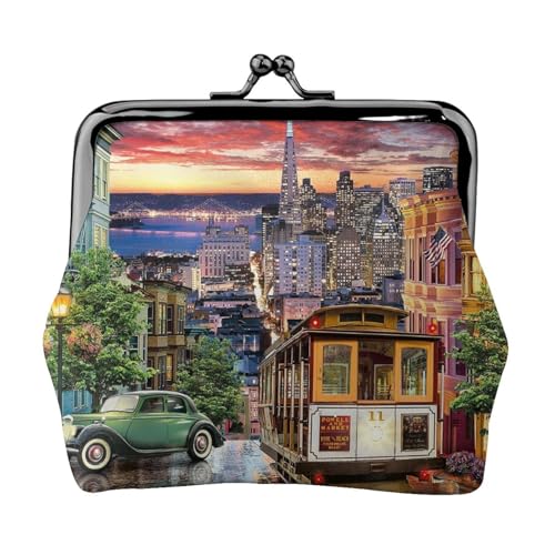 San Francisco doppelseitig bedrucktes Muster Damen und Mädchen Mode Leder Kiss Lock Münzbörse Kartentasche, Schwarz , Einheitsgröße, Kartenhalter von GTGHYLHA