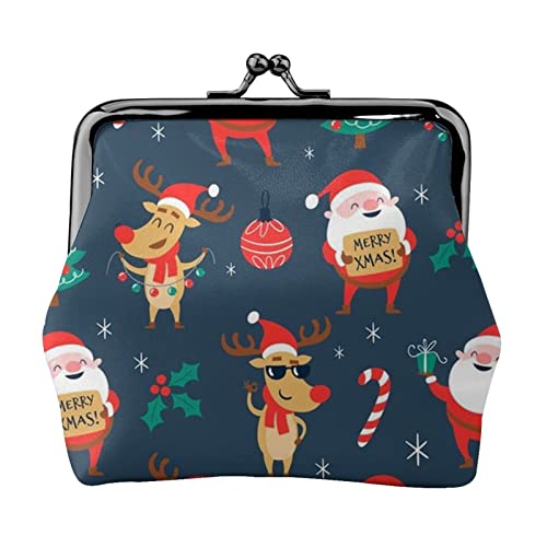 Santa Claus Weihnachten Full Double-Sided Printed Pattern Damen und Mädchen Mode Leder Kiss Lock Coin Purse Card Bag, Schwarz , Einheitsgröße, Kartenhalter von GTGHYLHA
