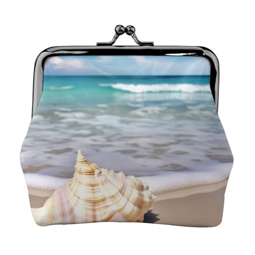 Sea Wave Muschel voll doppelseitig bedrucktes Muster Damen und Mädchen Mode Leder Kiss Lock Münzbörse Kartentasche, Schwarz , Einheitsgröße, Kartenhalter von GTGHYLHA