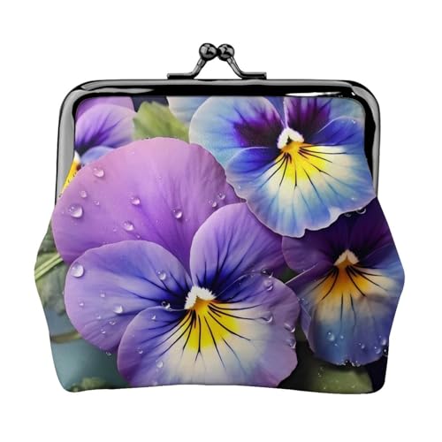 Stiefmütterchen Perfektion doppelseitig bedrucktes Muster Damen und Mädchen Mode Leder Kiss Lock Münzbörse Kartentasche, Schwarz , Einheitsgröße, Kartenhalter von GTGHYLHA