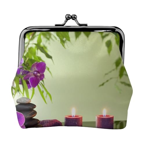 Stones Candles Full Double-Sided Printed Pattern Damen und Mädchen Mode Leder Kiss Lock Münzbörse Kartentasche, Schwarz , Einheitsgröße, Kartenhalter von GTGHYLHA