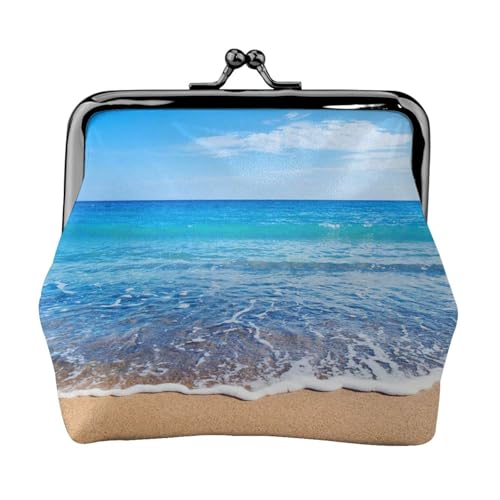 Strand und Meer, doppelseitig bedrucktes Muster, Damen und Mädchen, modisch, Leder, Kussschloss, Münzgeldbörse, Kartentasche, Schwarz , Einheitsgröße, Kartenhalter von GTGHYLHA