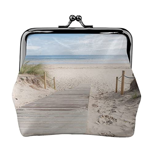 Strandlandschaft doppelseitig bedrucktes Muster Damen und Mädchen Mode Leder Kiss Lock Münzbörse Kartentasche, Schwarz , Einheitsgröße, Kartenhalter von GTGHYLHA