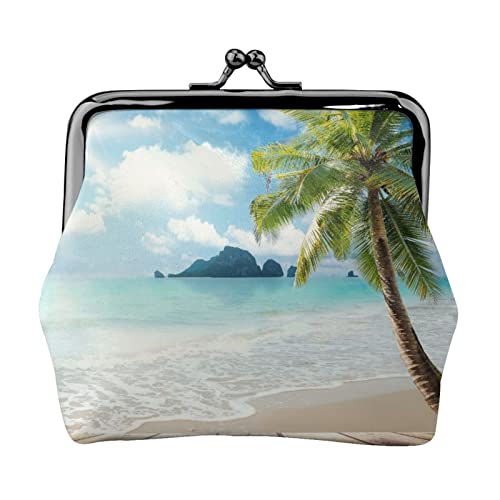 Strandpalme voll doppelseitig bedrucktes Muster Damen und Mädchen Mode Leder Kiss Lock Münzbörse Kartentasche, Schwarz , Einheitsgröße, Kartenhalter von GTGHYLHA