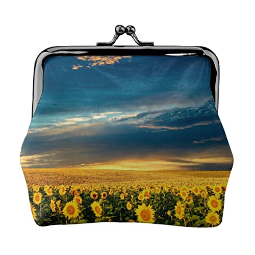 Sunflower Field Full Double-Sided Printed Pattern Damen und Mädchen Mode Leder Kiss Lock Münzbörse Kartentasche, Schwarz , Einheitsgröße, Kartenhalter von GTGHYLHA