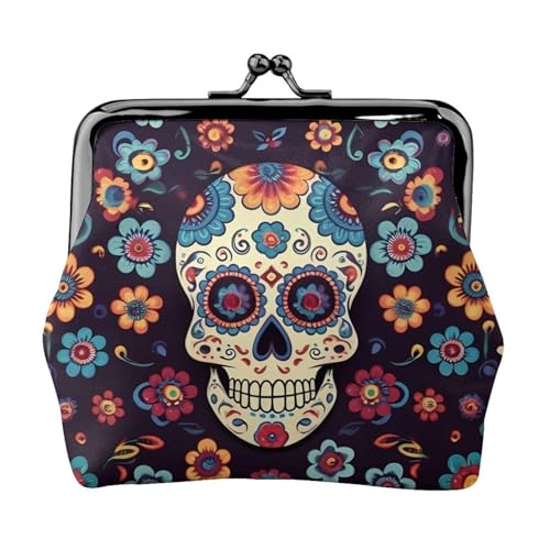 Totenköpfe doppelseitig bedrucktes Muster Damen und Mädchen Mode Leder Kiss Lock Münzbörse Kartentasche, Schwarz , Einheitsgröße, Kartenhalter von GTGHYLHA