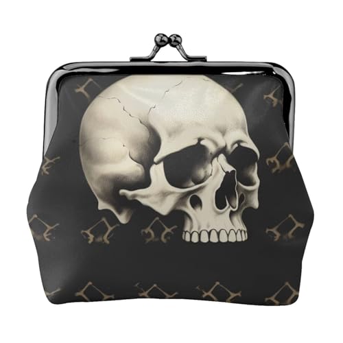 Totenkopf doppelseitig bedrucktes Muster Damen und Mädchen Mode Leder Kiss Lock Münzbörse Kartentasche, Schwarz , Einheitsgröße, Kartenhalter von GTGHYLHA