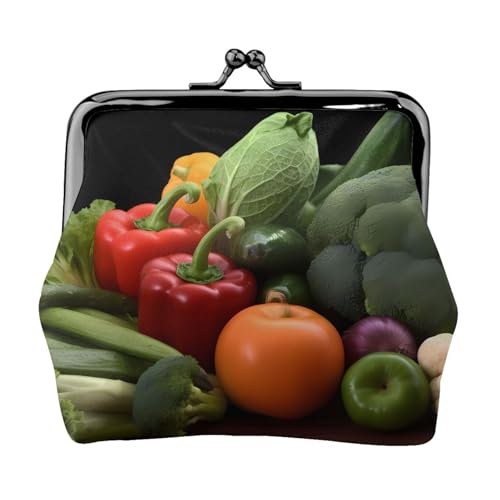 Vegetables Full Double Sided Printed Pattern Damen und Mädchen Mode Leder Kiss Lock Münzbörse Kartentasche, Schwarz , Einheitsgröße, Kartenhalter von GTGHYLHA