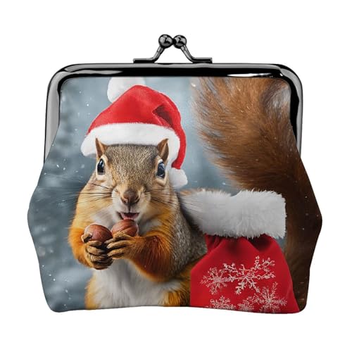 Weihnachten Eichhörnchen voll doppelseitig bedrucktes Muster Damen und Mädchen Mode Leder Kiss Lock Münzbörse Kartentasche, Schwarz , Einheitsgröße, Kartenhalter von GTGHYLHA
