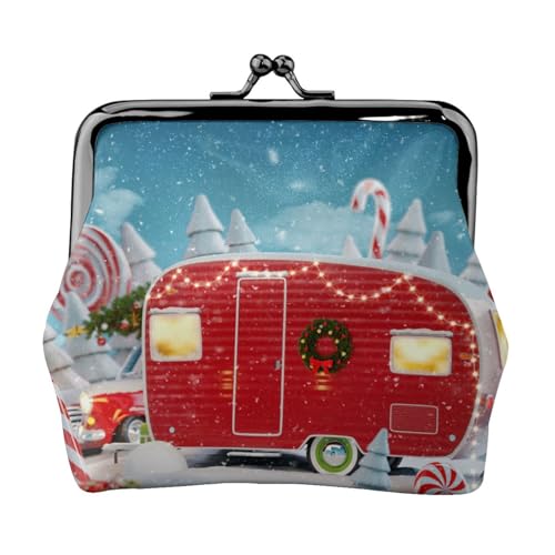 Weihnachten Red Camper Full Double Side Printed Pattern Damen und Mädchen Mode Leder Kiss Lock Münzbörse Kartentasche, Schwarz , Einheitsgröße, Kartenhalter von GTGHYLHA