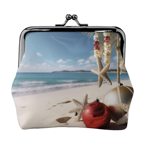 Weihnachten Strand voll doppelseitig bedruckt Muster Damen und Mädchen Mode Leder Kiss Lock Münzbörse Kartentasche, Schwarz , Einheitsgröße, Kartenhalter von GTGHYLHA