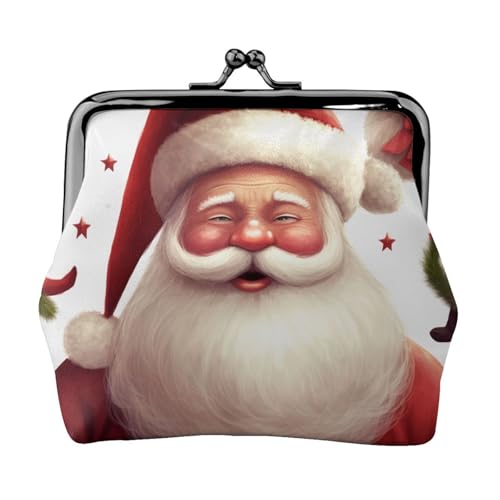 Weihnachten Weihnachtsmann Voll Doppelseitig Bedrucktes Muster Damen Mädchen Mode Leder Kiss Lock Münzbörse Kartentasche, Schwarz , Einheitsgröße, Kartenhalter von GTGHYLHA