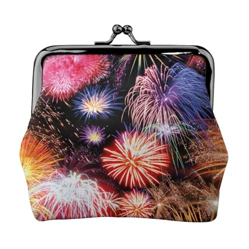 Wunderschönes Feuerwerk voll doppelseitig bedrucktes Muster Damen und Mädchen Mode Leder Kiss Lock Münzbörse Kartentasche, Schwarz , Einheitsgröße, Kartenhalter von GTGHYLHA