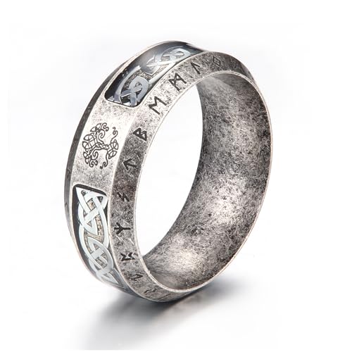 GTHIC 8 mm Edelstahl-Baum des Lebens-Wikinger-Bandring für Männer und Frauen, keltischer Knoten, silberfarbener Yggdrasil-Amulett-Ring, Vintage-Unisex-Wikinger-Schmuck, US-Größe 12-B von GTHIC