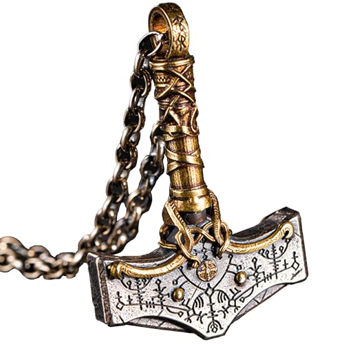 GTHIC 925 Silber Wikinger Thors Hammer Halskette Nordischer Gott Anhänger Unisex Modeschmuck mit geschnitzten Wikinger Symbolen-Stil B von GTHIC