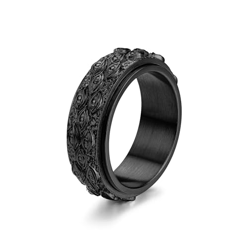 GTHIC Edelstahl Auge der Vorsehung Spinner Ring für Männer Frauen Schwarz Gothic Ring Alle Sehen Rotierende Band Ring Vintage Evil Eye Fidget Ringe Für Angst Schmuck Ringe Größe 12 von GTHIC