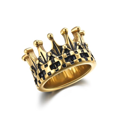 GTHIC Edelstahl Königreich Kronen Ringe für Frauen Männer Punk Königin Ritter herrschsüchtige Ringe Goldton Statement Ringe Gothic Schmuck, Größe 10 von GTHIC