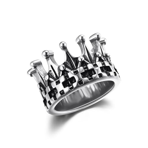 GTHIC Edelstahl Königreich Kronen Ringe für Frauen Männer Punk Königin Ritter herrschsüchtige Ringe Silberton Statement Ringe Gothic Schmuck, Größe 10 von GTHIC