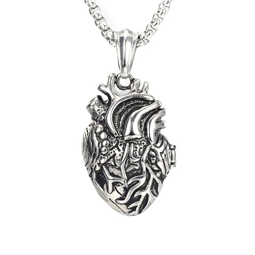 GTHIC Edelstahl Punk Anatomischer 3D Offener Herz Anhänger für Männer Frauen Kleine Menschliche Anatomie Halskette in Silber mit Kette von GTHIC