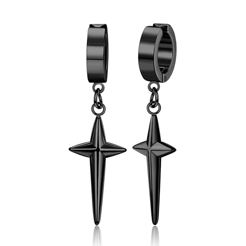 GTHIC Edelstahl-Punk-Kreuz-Creolen für Männer und Frauen, Huggie-Ohrringe, schwarzer Ohrclip GTHIC Edelstahl-Punk-Kreuz-Creolen für Männer und Frauen, Huggie-Ohrringe, schwarzer Ohrclip von GTHIC