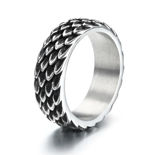 GTHIC Edelstahl-Punk-Ring für Männer und Frauen, Retro-schwarzer Ton, Gothic-Schlangen-Drachenschuppen-Ringe, Goth-Tier-Band-Ring-Schmuck, Größe 10 von GTHIC