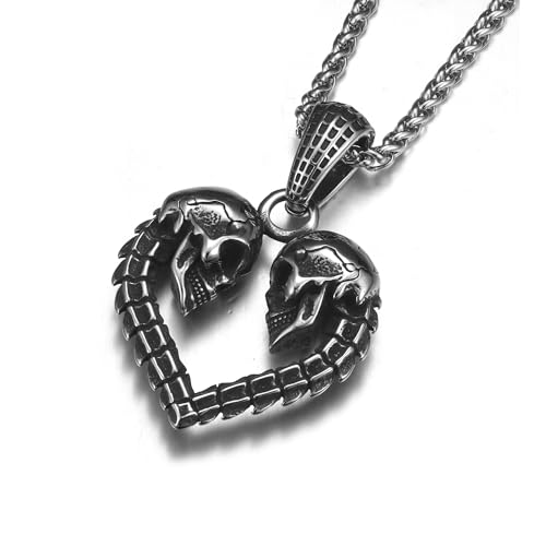 GTHIC Edelstahl Retro Doppel Totenkopf Herz Unisex Anhänger Halskette oder Damen und Herren Gothic Love Charm Alltagskleidung mit 60 cm Kette GTHIC Edelstahl Retro Doppel Totenkopf Herz Unisex Anhänger Halskette oder Damen und Herren Gothic Love Charm Alltagskleidung mit 60 cm Kette von GTHIC