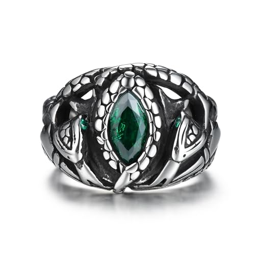 GTHIC Edelstahl-Schlangenring, gotischer grüner Zirkon, Schlangentier-Schmuck für Männer und Frauen, Größe 10 von GTHIC