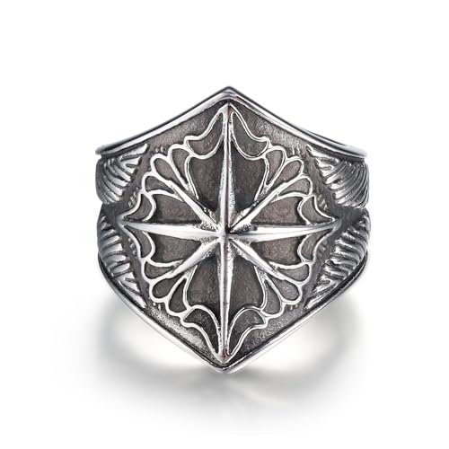 GTHIC Edelstahl-Wikinger-Oktett-Sternring für Männer und Frauen mit Federmuster, Vintage-Ring, silberfarben, Modeschmuck, Geburtstagsgeschenk, US-Größe 8 von GTHIC