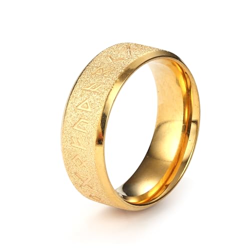 GTHIC Edelstahl-Wikinger-Schmuck, nordische Runen, Furthank-Ringe für Männer und Frauen, mattierter Bandring, Schmuck, Geschenk, Gold, Größe 11 von GTHIC