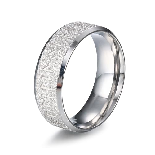 GTHIC Edelstahl-Wikinger-Schmuck, nordische Runen, Furthank-Ringe für Männer und Frauen, mattierter Bandring, Schmuck, Geschenk, Silber, Größe 10 von GTHIC