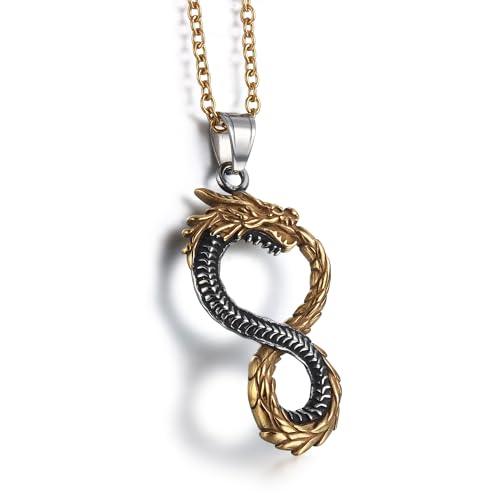 GTHIC Halskette mit nordischem Drachen-Ouroboros-Anhänger für Männer und Frauen, Wikinger-Schmuck mit Kette, 70 cm lange goldene Halskette von GTHIC