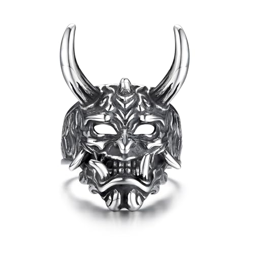 GTHIC Herren Edelstahl japanische Oni-Maske Totenkopfringe Vintage Hannya Halbmaske Schmuck Größe 12 GTHIC Herren Edelstahl japanische Oni-Maske Totenkopfringe Vintage Hannya Halbmaske Schmuck Größe 12 von GTHIC
